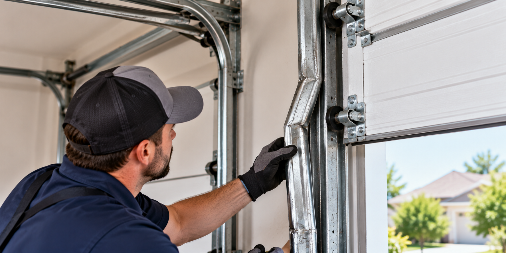 Bent garage door tracks requiring repair in Baytown TX