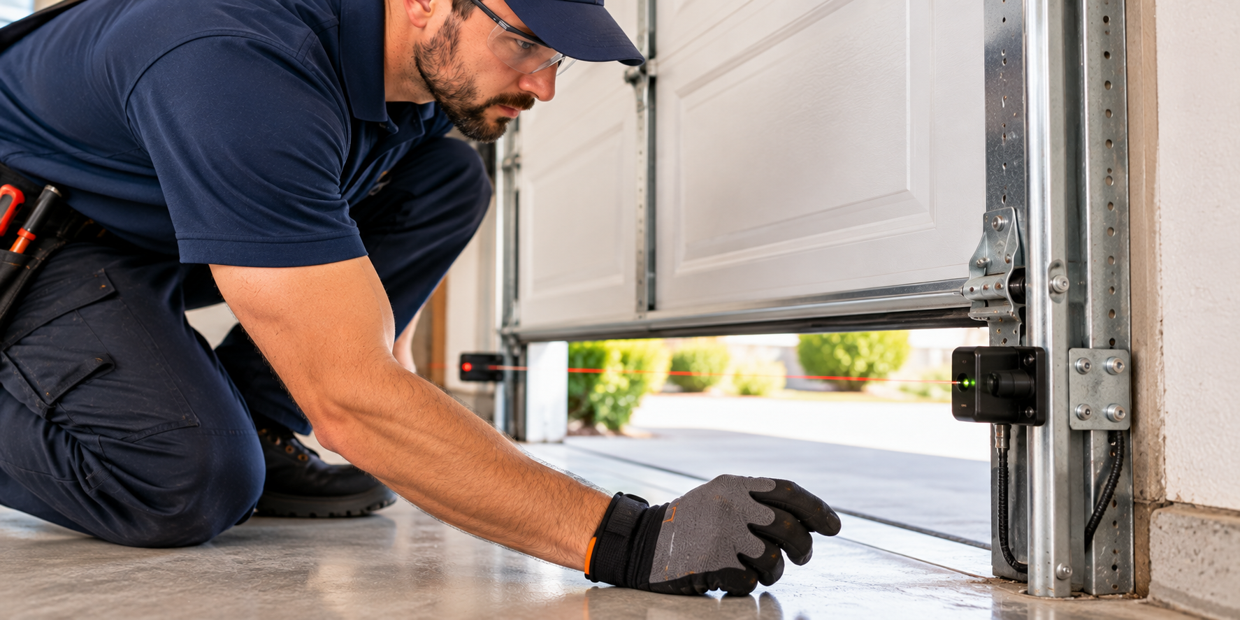 Garage door safety sensor repair and alignment in Baytown TX