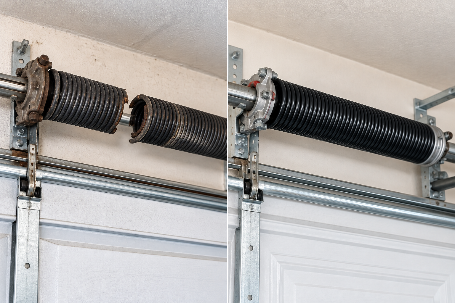 Garage door spring before and after repair in Baytown TX
